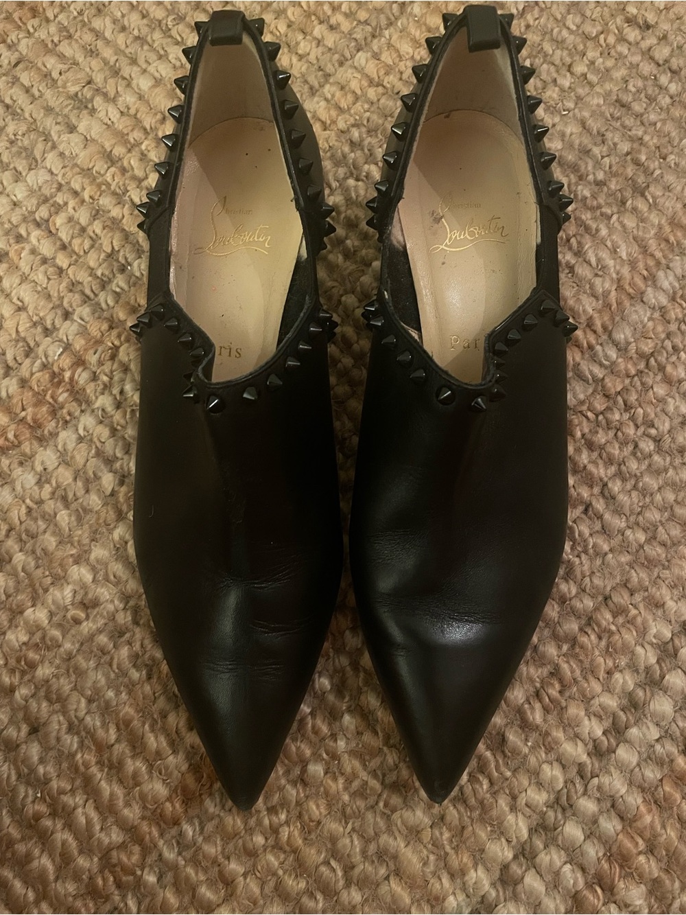 Christian Louboutin Black Pointed Spike-Trim Loafers